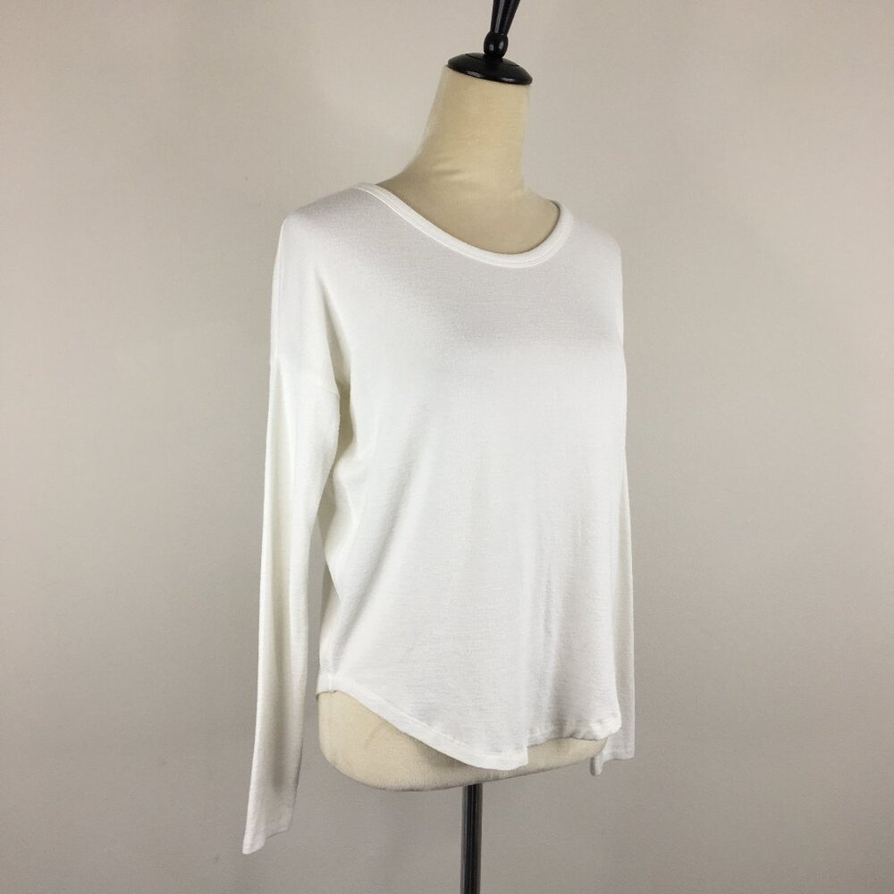 RAG & BONE White Long Sleeve Rounded Hem Textured Fabric Shirt